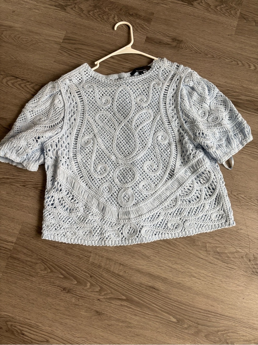 White House Black Market Light Blue Crochet Short Sleeve Top